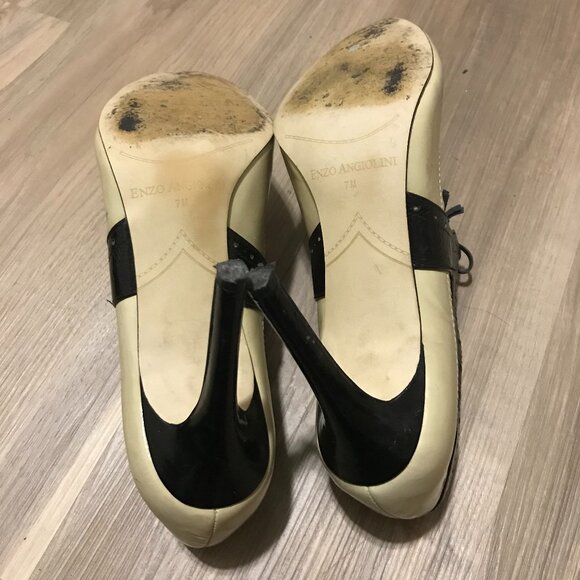 Enzo Angiolini Ladies Cream And Black Patent Leather Shoes Size 7 - Picture 6 of 8